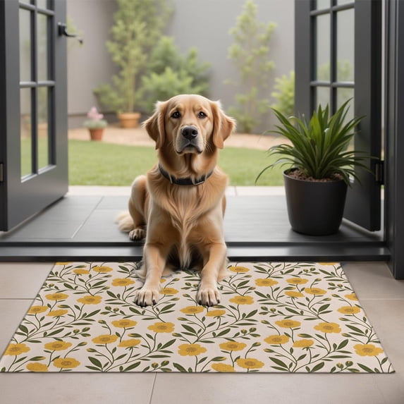 Yellow Green Leaf Flower Pattern Door Rugs,Washable Non Slip Door Mats Indoor,Decorative Door Mats,Entry Mat Indoor for Entrance,Bedroom,Kitchen,Bathroom,20"x32"