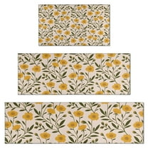 Yellow Green Leaf Flower Pattern Kitchen Rugs Sets Of 3,Kitchen Runner Rugs Non Skid Washable,Decorative Kitchen Floor Mats for Kitchen,Sink,Laundry,17"x30" 17"x47" 17"x59"