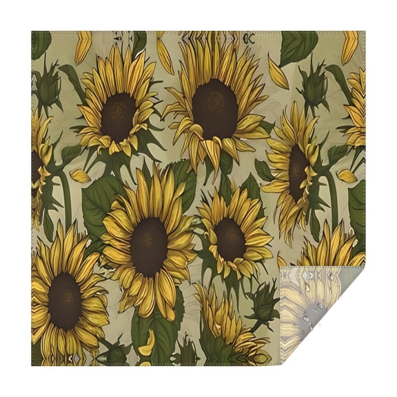 Yellow Green Leaf Sunflower Pattern Square Tablecloth,Waterproof Square Table Cover,Wipeable Spillproof Washable Table Cover for Home Kitchen Party Decor 42"X42"(107x107cm)