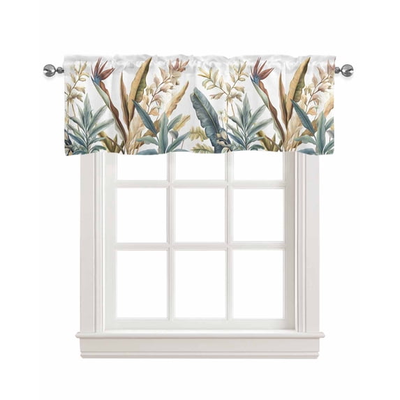 Yellow Green Leaves Kitchen Valances for Windows Farmhouse Linen Window Valance Curtain for Living Room Window Treatment Watercolor Botanical Rustic Valance Rod Pocket Topper Drape, 54 x 18 Inch
