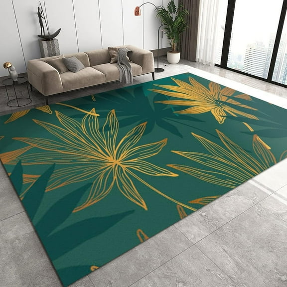 Yellow Green Maple Leaf Area Rugs, Plant Apartment Carpet, Distressed Carpet Non-Shedding With Backing Easy Cleaning Apply To Bedroom Area Home Decor 3x4ft