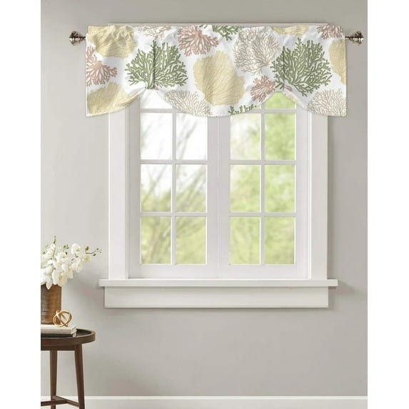 Yellow Green Marine Coral Kitchen Valance Curtain Window Valance for Living Room Bedroom Tie Up Valance Curtain