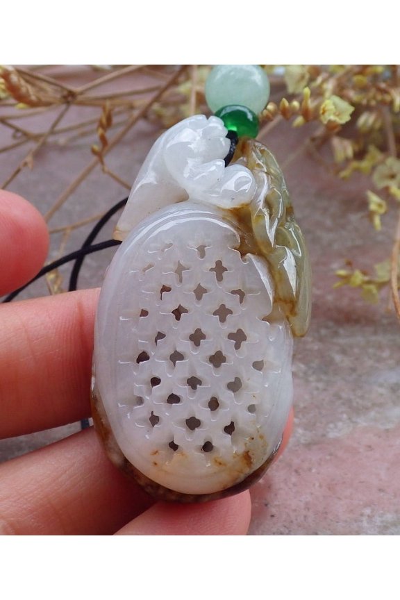 Yellow Green Natural A Jade jadeite Pendant Frog Toad Coin Necklace 654057 TN