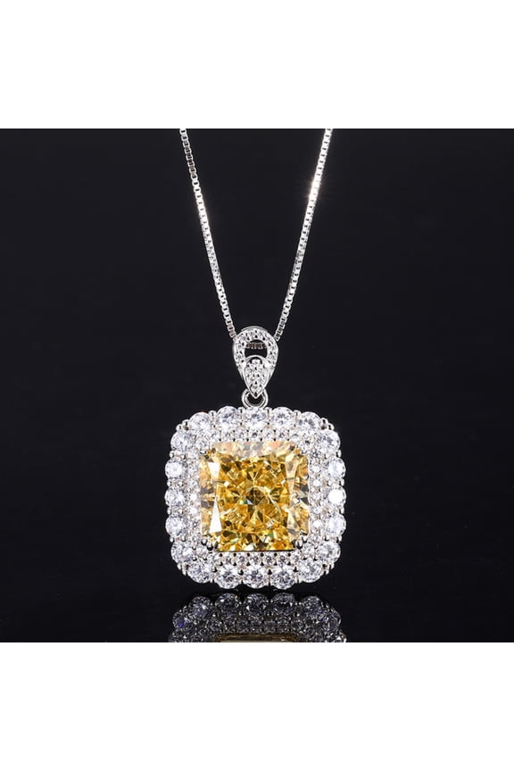 Yellow / Green Pendant Necklace for Women Crushed Ice Square Radiant Cut CZ Simulated Diamond Necklace 925 Sterling Silver Necklaces Pendant
