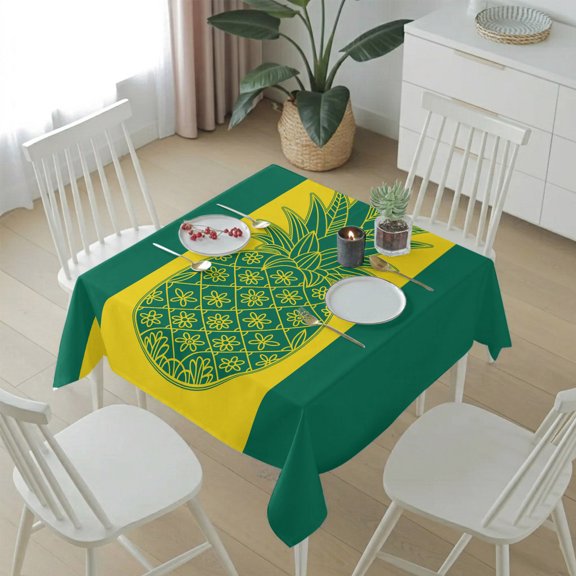 Yellow and Green Pineapple Table Cloth 54x54in, Waterproof Square Tablecloth Wipeable Tablecloths Summer Tropical Fruit Table Covers for Dining Tables Party Indoor Outdoor