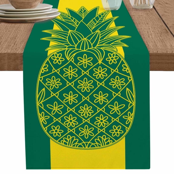 Yellow and Green Pineapple Table Runner-36 Inch Long Summer Tropical Fruit Table Runners Linen Burlap Tablerunner for Kitchen Dining Room Holiday Party