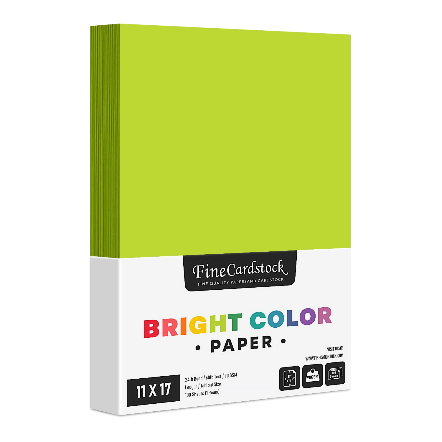Yellow Green Premium Colored Paper, 24 Lb (89gsm), 11 x 17, 100 Sheets per Pack