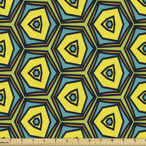 Ambesonne Yellow and Green Fabric by the Yard Upholstery, Vintage Hexagons, 10 Yards, Green Yellow Green
