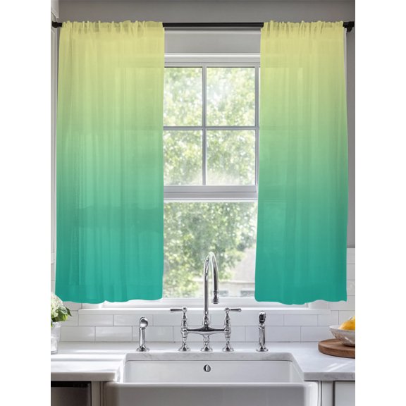 Yellow to Green Watercolor Gradient Chiffon Sheer Curtains 72 Inches Long Modern Simple Style Rod Pocket Window Curtains Voile Drapes Curtains for Living Room Bedroom,2 Panels
