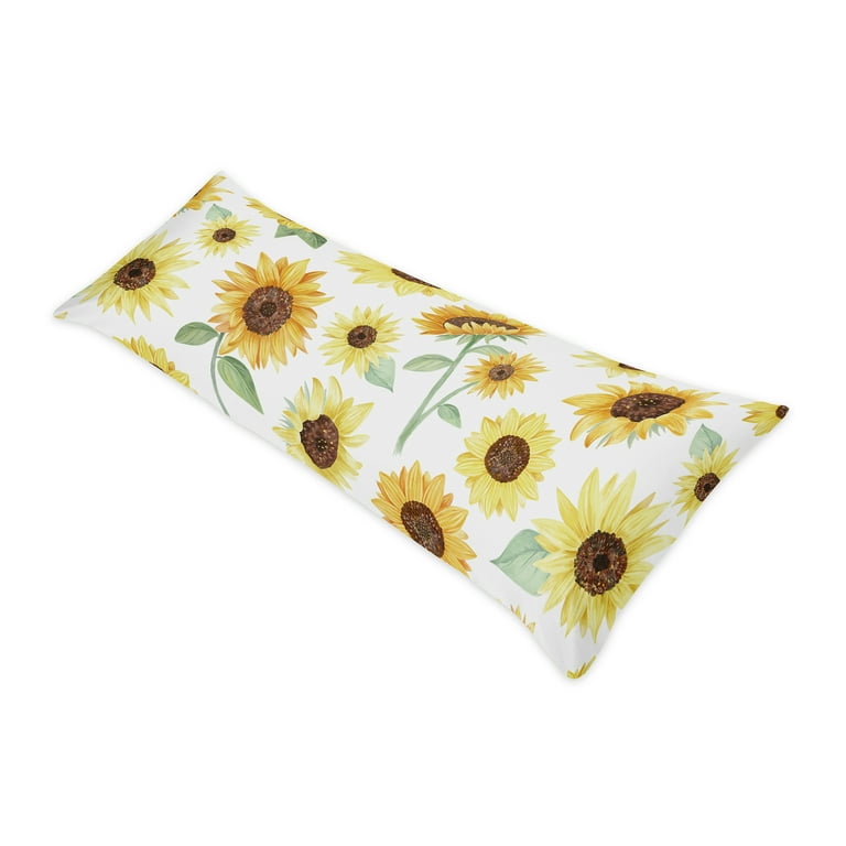 Yellow Green and White Sunflower Boho Floral Body Pillow Case