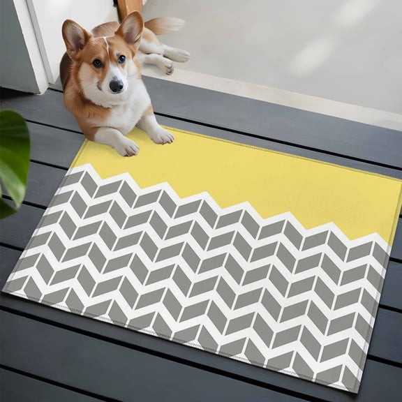 Yellow Grey 2x3 Area Rugs for Living Room, Herringbone Abstract Non Slip Floor Mat Washable Low-Profile Indoor Carpet for Bedroom, Dining Room, Bathroom