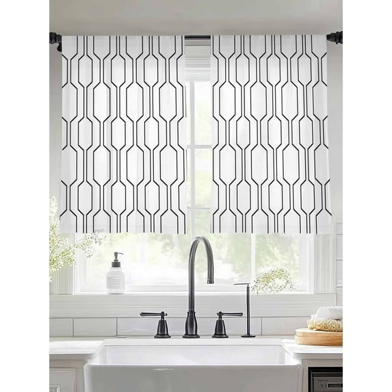 Yellow Grey Abstract Geometric Art Color Block Sheer Curtains 45 Inches Long 2 Panels Light Filtering Semi Sheer Window Curtains Drapes for Bedroom Living Room 52"x45" 2 Panels