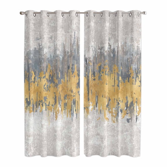 Yellow Grey Abstract Kitchen Curtains Window Panels, Gradient Geometric Graffiti Modern Art Insulated Window Treatment Curtain, Grommet Curtains for Bedroom/Living Room/Bathroom, 2 Piece 42"Wx84"L