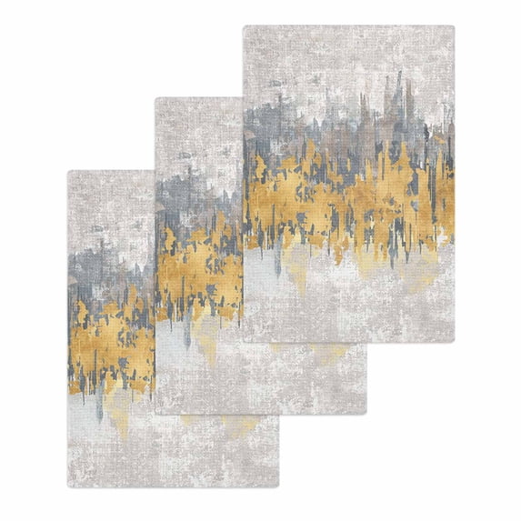 Yellow Grey Abstract Kitchen Dish Towels for Drying Dishes Set of 3, Gradient Geometric Graffiti Modern Art Waffle Weave Microfiber Hand Tea Bathroom Towels Quick Dry & Absorbent Towel 15.7x23.6