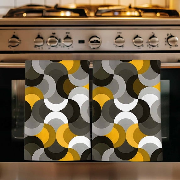 Yellow Grey Abstract Kitchen Towels Set of 4, Modern Geometric Ombre Artwork Absorbent Dish Towels for Kitchen, Microfiber Hand Towel, Quick Drying Tea Towel for Cleaning Decorative Dishcloths