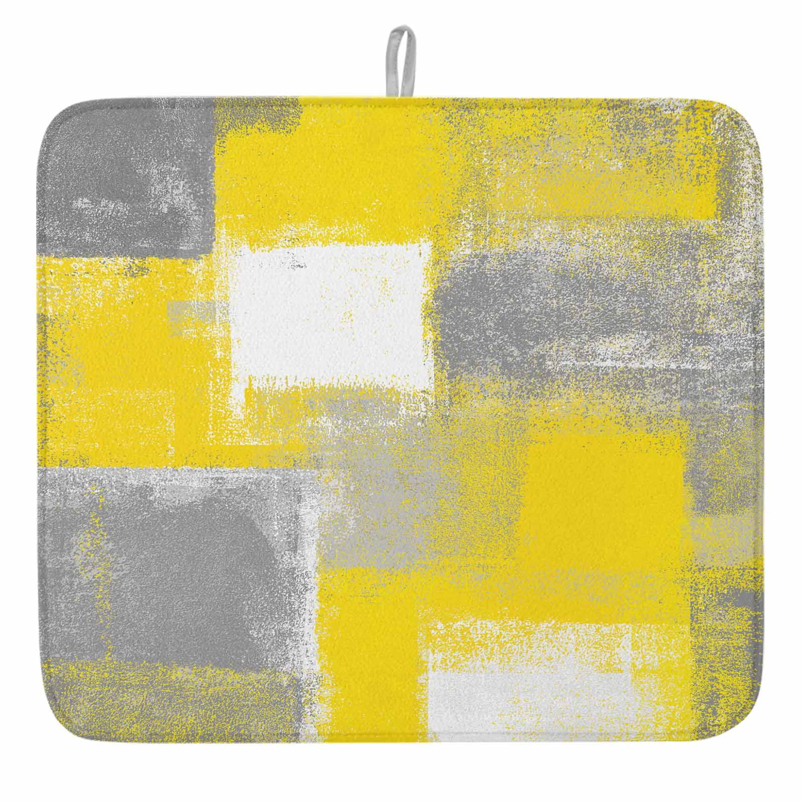 Yellow Grey Abstract Paint Dish Drying Mat, Modern Rustic Graffiti ...