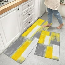 Yellow Grey Abstract Painting Kitchen Mats for Floor Cushioned Anti Fatigue 2 Piece Set Kitchen Runner Rugs Non Skid Washable Geometric Modern Art