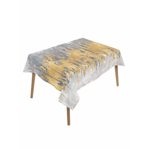 Yellow Grey Abstract Rectangle Tablecloth, Gradient Geometric Graffiti Modern Art Waterproof & StainResistant Tablecloth, Washable Oil-proof Table Cover for Dining/Party/Wedding/Buffet 52x70 In