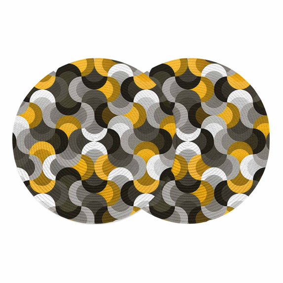Yellow Grey Abstract Round 13 Inch Placemats Set of 2, Modern Geometric Ombre Artwork HeatResistant Non Slip Place Mats for Dining Table, Wipeable Braided Kitchen Table Mats for Housewarming