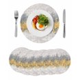 thumbnail image 1 of Yellow Grey Abstract Round 13 Inch Placemats Set of 6, Gradient Geometric Graffiti Modern Art HeatResistant Non Slip Place Mats for Dining Table, Wipeable Braided Kitchen Table Mats for Housewarming, 1 of 9