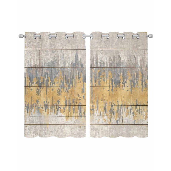 Yellow Grey Abstract Sheer Curtains 54 Inch Length 2 Panels Set for Living Room/Bedroom, Gradient Geometric Graffiti Retro Wooden Kitchen Curtains Grommet Curtains Window Treatments 42"x54"x2