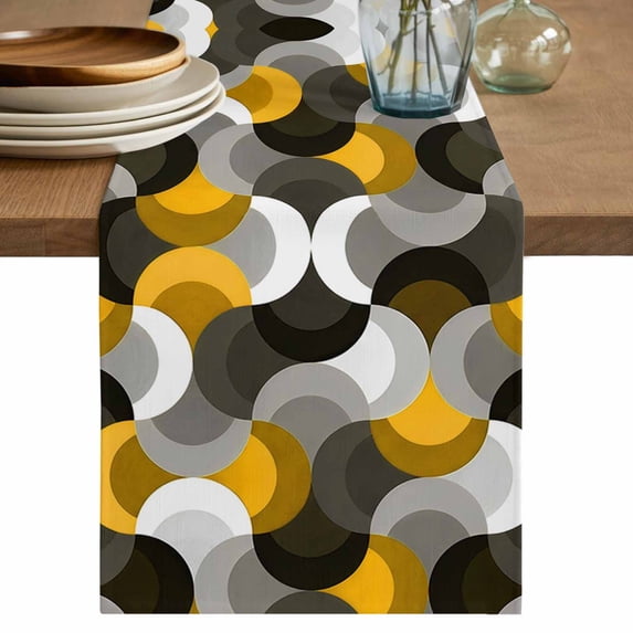 Yellow Grey Abstract Table Runner 90 Inches, Modern Geometric Ombre Artwork Bed Runner Dresser Scarves Tabletop for Indoor Outdoor Parties/Ceremony/Banquet, 13" x 90"