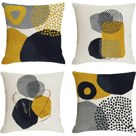 Yellow Grey Abstract Throw Pillow Covers 20x20 Mid Century Modern Accent Geometric Pillow Covers Minimalist Set of 4 for Couch Home Décor