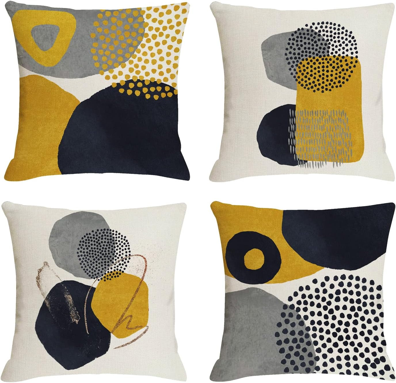 Yellow Grey Abstract Throw Pillow Covers Set of 4 20x20 Inch Mid Century Modern Accent Geometric Pillow Covers for Minimalist Couch Home Décor Fresh and Contemporary