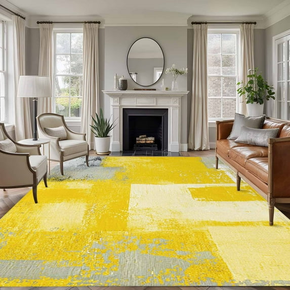 Yellow Grey Area Rug 5x7 Washable Rug Non Slip Modern Abstract Mottled Ombre Aesthetic Large Area Rug Soft Stainresistant Indoor Floor Carpet for Living Room Bedroom Home Office Dining Room Nursery