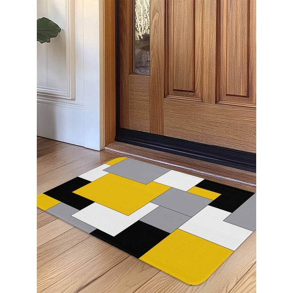 Yellow Grey Black Geometric Door Mat Indoor Outdoor Entrance,Non Slip Rug for Kitchen Bathroom Entryway Rug,Middle Century Art Abstract Aesthetics Washable Doormat Floor Mat 20x31.5 Inch