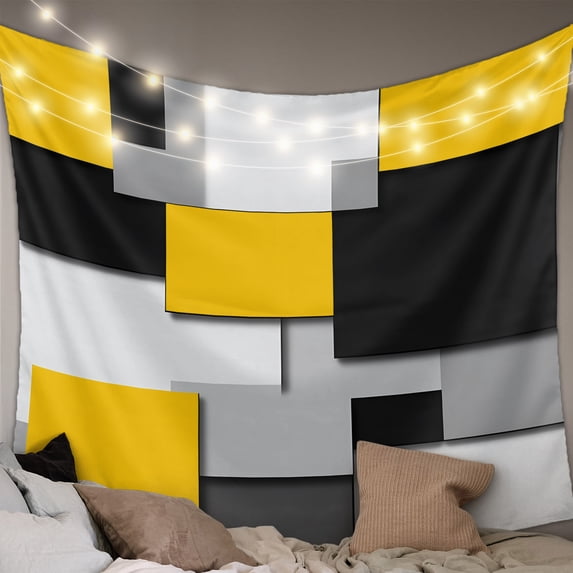 Yellow Grey Black Geometric Small Tapestry for Bedroom Wall Hanging Tapestry, Modern Abstract Art Ceiling Backdrop Tapestries Poster Blanket Wall Decor for Teens Room Living Room Dorm 23" x 28"
