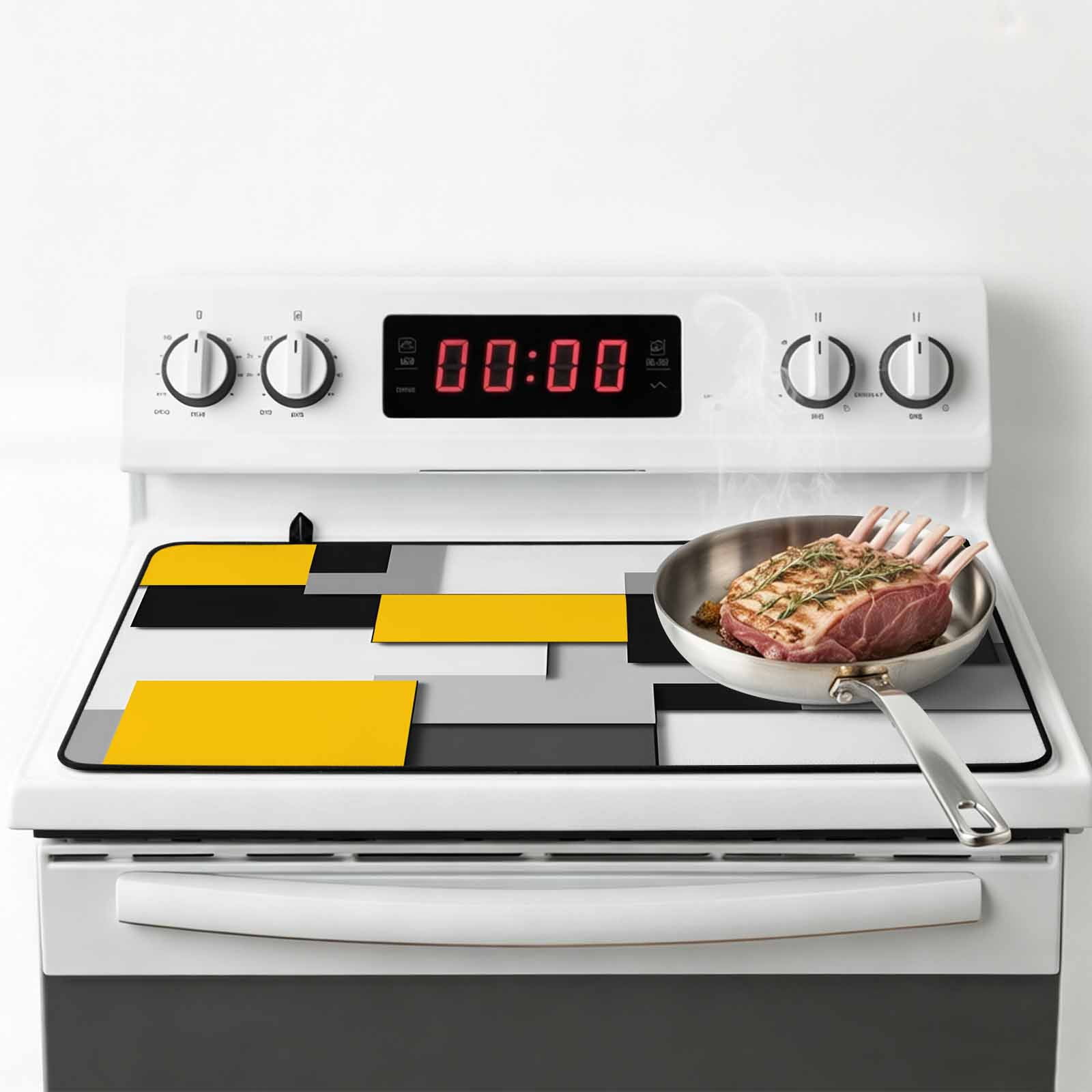 Yellow Grey Black Geometric Stove Top Cover for Electric Stove, Heat-proof & Non Slip Glass Top Stove Cover Protector, Modern Abstract Art Kitchen Flat Cooktop Rubber Mat 36x21 Inches
