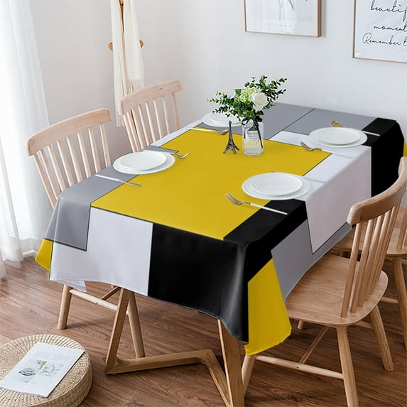 Yellow Grey Black Geometric Tablecloth Rectangle Table Cloth 60x84 , Waterproof Tablecloth Outdoor Table Cloth, Middle Century Art Abstract Aesthetics Washable Table Cover for Kitchen Dining Party