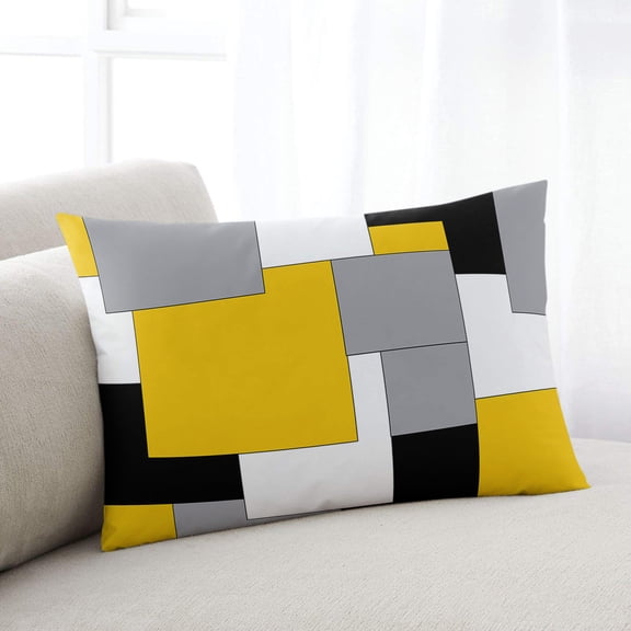 Yellow Grey Black Geometric Throw Pillow Covers, Middle Century Art Abstract Aesthetics Soft Breathable Pillow Cases with Zipper, Standard Pillowcases for Couch Bed Sofa Chair 20x26 Inches