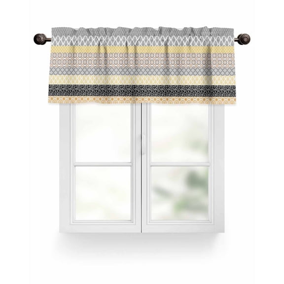 Yellow Grey Boho Kitchen Valances for Windows Bohemian Geometric Pattern Valance Curtains&nbsp; for Kitchen /Living Room/Bedroom/ Bathroom Decor, 54"x18 " ,Rod Pocket 1 Panel,