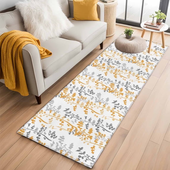 Yellow Grey Botanical 2'x6' Runner Rugs for Hallway Kitchen Bedside Non Slip Washable, Spring Floral Summer Farmhouse Entryway Rug Runners with Rubber Backing, Long Carpet Runner for Laundry Room
