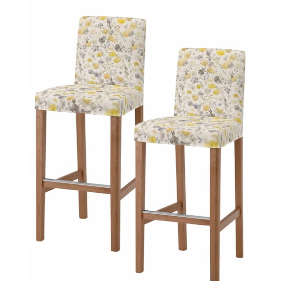Yellow Grey Botanical Bar Stool Covers Set of 2, Spring Floral Watercolor Rustic Stretch Washable Bar Chair Covers with Backs, Removable Pub Counter Height Chair Cover for Kitchen Dining Room Cafe