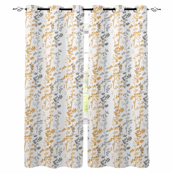 Yellow Grey Botanical Blackout Curtains for Bedroom/Living Room, Thermal Insulated Kitchen Curtains, Spring Floral Summer Farmhouse Grommet Darkening Window Treatment Drapes 42"x84"x2