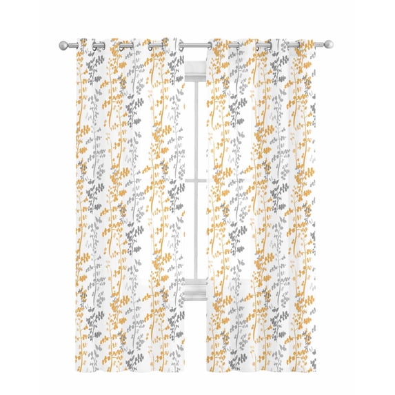 Yellow Grey Botanical Sheer Curtains 63 Inch Length 2 Panels Set for Living Room/Bedroom, Spring Floral Summer Farmhouse Kitchen Curtains Grommet Semi-Sheer Curtains Window Treatments 42"x63"x2