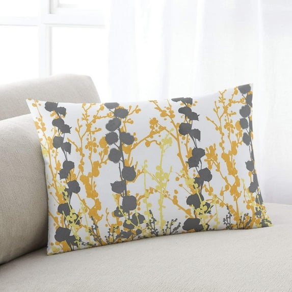 Yellow Grey Botanical Throw Pillow Cover, Abstract Tree Branchs Rectangle Decorative Pillow Case Protector Soft Cushion Cover Lumbar Pillowcase for Couch Sofa Bedroom Car Chair Decor 20x26 Inch