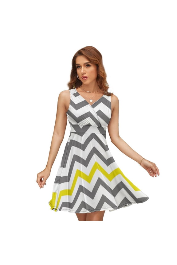 Yellow Grey Chevron Pattern Dress Fashion Beach Long Dresses Female Party Printed Sundress