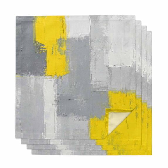 Yellow Grey Cloth Napkins, Abstract Geometric Oil Painting Vintage Gradient Washable and Reusable Dinner Napkins Set of 4, Table Napkin for Kitchen Party Birthday Wedding Hotel Housewarming 20"x20"