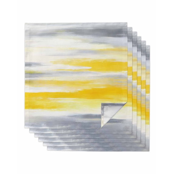 Yellow Grey Cloth Napkins Set of 6 Reusable Dinner Napkins, Vintage Farmhouse Abstract Oil Painting Cocktail Napkin Washable Table Napkins for Wedding/Holiday Party/Baby Shower 20"x20"