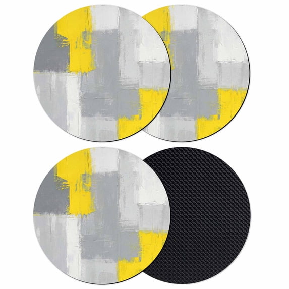 Yellow Grey Coasters Set of 4, Absorbent Coasters for Drinks, Abstract Geometric Oil Painting Vintage Gradient Coaster for Desk Coffee Table Protection, Home Decor House Warming Gifts 4"