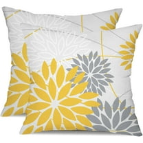 Yellow and Grey Floral Pillow Covers 20x20 Set of 2 Outdoor Waterproof Decorative Throw Pillows Summer Pillow Covers Polyester Cushion Case Decor for Couch Patio Funiture Garden Porch 01Z20