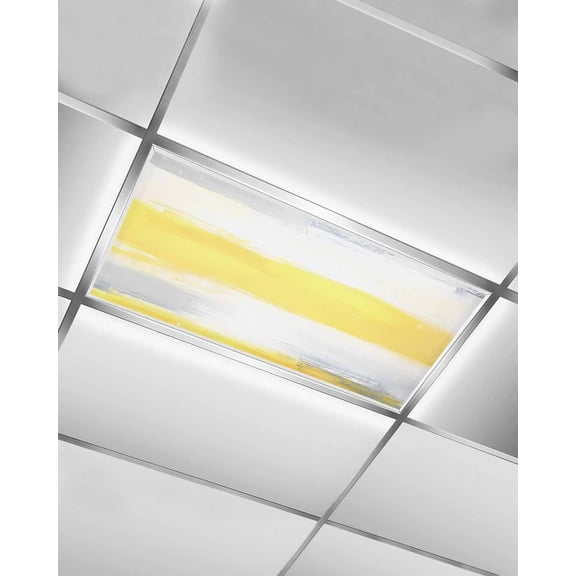Yellow Grey Fluorescent Light Covers for Ceiling Lights 4x2 feet,1 Pack Magnetic Light Filters for Classroom,Contemporary Oil Painting Abstract Art Fluorescent Light Shade Panel for Office School