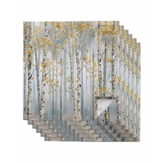 Yellow Grey Forest Cloth Napkins Washable Set of 6, Grey Modern Art Oil Painting Reusable Dinner Table Napkins Cloth Bulk for Weddings Kitchen Restaurants Hotel Events Parties 20 x 20 Inch