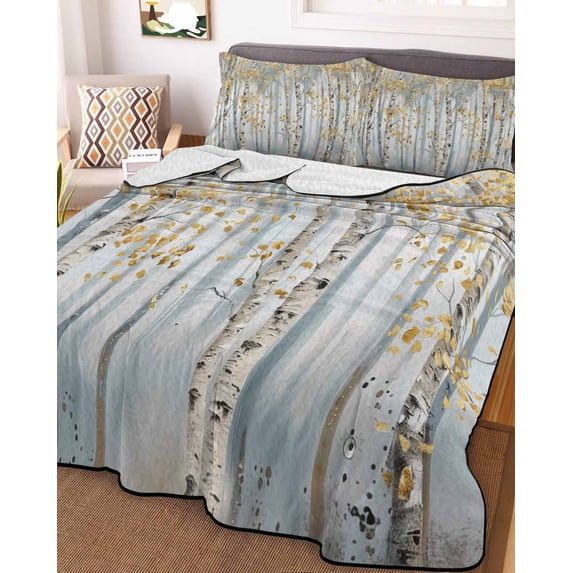 Yellow Grey Forest Full Size Down Alternative Comforter, Lightweight Comforter Quilt Bedding Set with Pillow Shams Grey Modern Art Oil Painting All Seasons Bed Comforter Duvet Insert 78"x90"