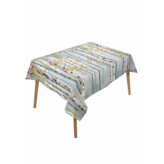 Yellow Grey Forest Table Cloth, Grey Modern Art Oil Painting Waterproof Tablecloth for Rectangle Tables, Reusable Washable Fabric Table Cover for Restaurant Kitchen Dining Tables 52"x70"