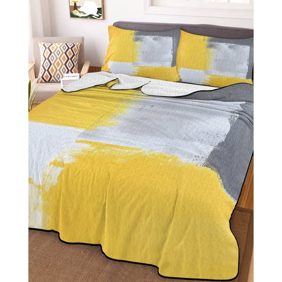 Yellow Grey Full Size Down Alternative Comforter, Lightweight Comforter Quilt Bedding Set with Pillow Shams Abstract Street Graffiti Art Retro Painting All Seasons Bed Comforter Duvet Insert 78"x90"